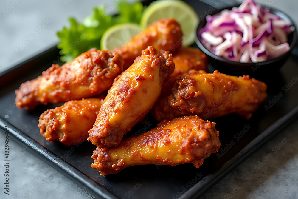 Fototapeta premium Delicious spicy chicken wings restaurant kitchen food photography casual dining close-up flavorful