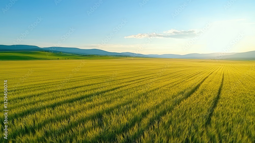 Obraz premium Beautiful wheat field stretches to the horizon under a bright sky