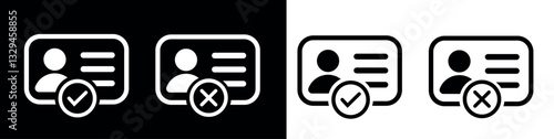 Identification card icons showing approval and denial status on a split background