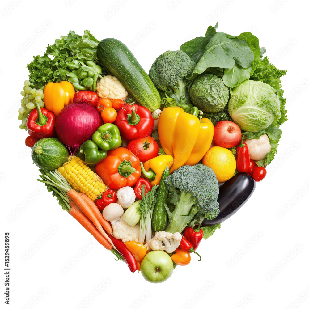 Vegetable Heart: A vibrant, healthy heart shape composed of a diverse array of fresh, colorful vegetables, symbolizing wholesome nutrition and a balanced diet. Vegetable Heart: A vibrant, healthy heart shape composed of a diverse array of fresh, colorful vegetables, symbolizing wholesome nutrition and a balanced diet.