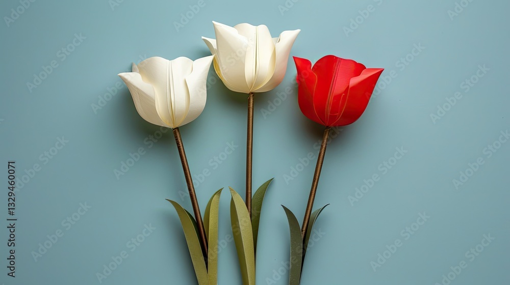 Fototapeta premium paper cut art, tulips, multi dimensional paper craft