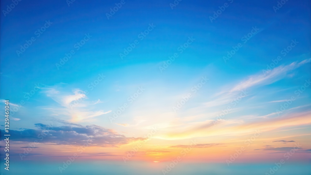 Fototapeta premium A delicate, pale blue sky with a soft gradient transitioning into a gentle, serene light at dusk, peaceful