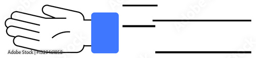 Outstretched hand with blue cuff and horizontal motion lines suggesting offering, help, or connection. Ideal for assistance, collaboration, teamwork, outreach, partnership, sharing communication