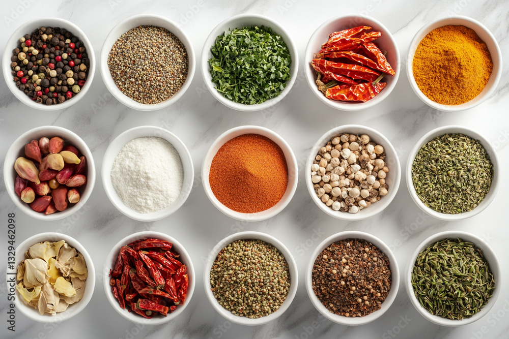Spices and herbs background. Large set of seasoning top view. Colorful condiments for label prints or site caps Spices and herbs background. Large set of seasoning top view. Colorful condiments for label prints or site caps