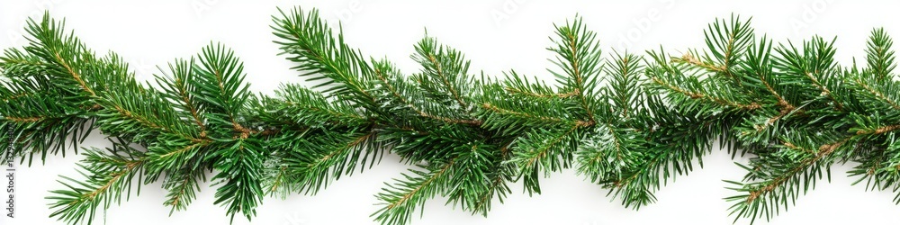 Seamless Christmas Garland with Lush Evergreen Branches on a Crisp White Background Seamless Christmas Garland with Lush Evergreen Branches on a Crisp White Background