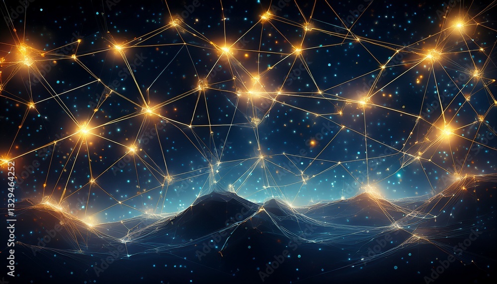 Obraz premium Glowing constellation patterns scattered across a dark celestial sky, creating a mesmerizing and cosmic effect.