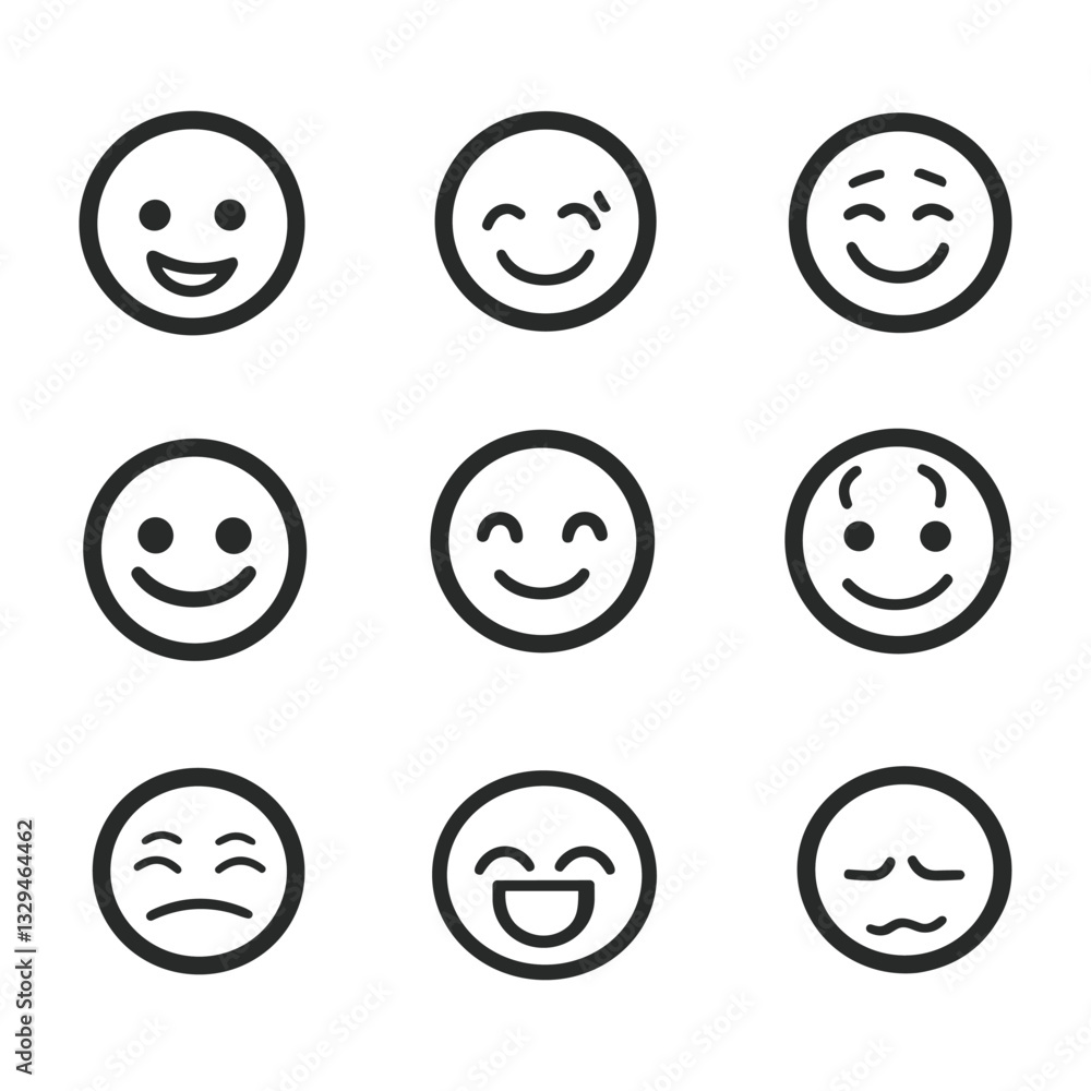 Black outline emoticon set isolated on white background Black outline emoticon set isolated on white background