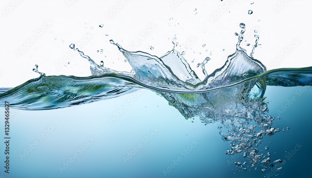 Obraz premium Gentle water splashes captured in motion at the edges, creating a refreshing and dynamic effect on a clean white background