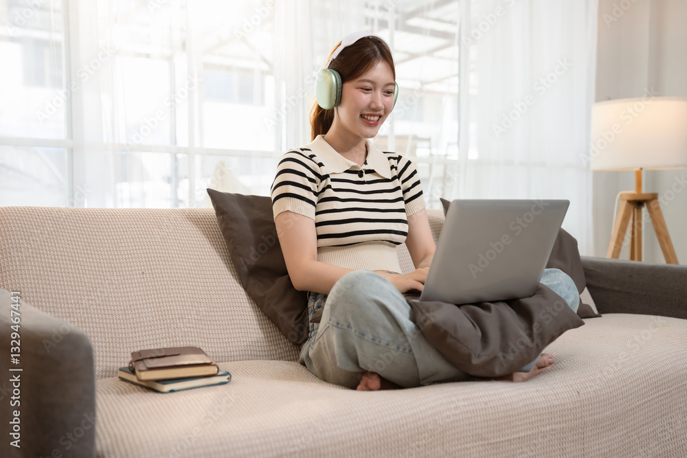 Lifestyle people, using computer working online, doing searching, Happy woman. Lifestyle people, using computer working online, doing searching, Happy woman.