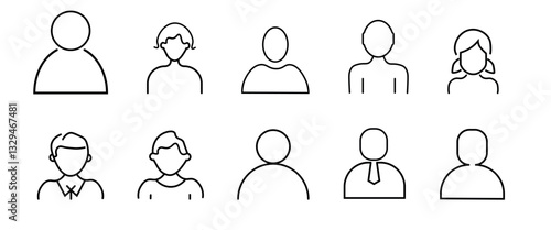 Collection of simple user icon outlines representing people in various styles