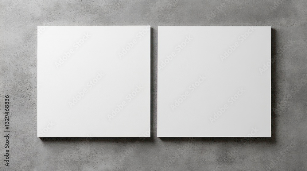 Two Blank Square Canvases on a Grey Concrete Wall: Minimalist Modern Art Mockup Two Blank Square Canvases on a Grey Concrete Wall: Minimalist Modern Art Mockup