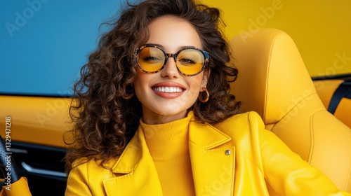 A young woman enjoys the luxury of her new automobile, exploring the latest car technologies and scheduling her first test drive with the dealership, while she confirms her insurance coverage. photo