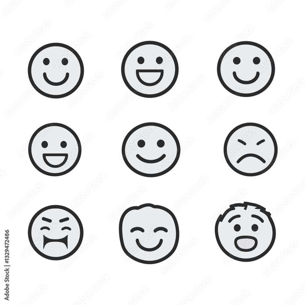 Black outline emoticon set isolated on white background Black outline emoticon set isolated on white background
