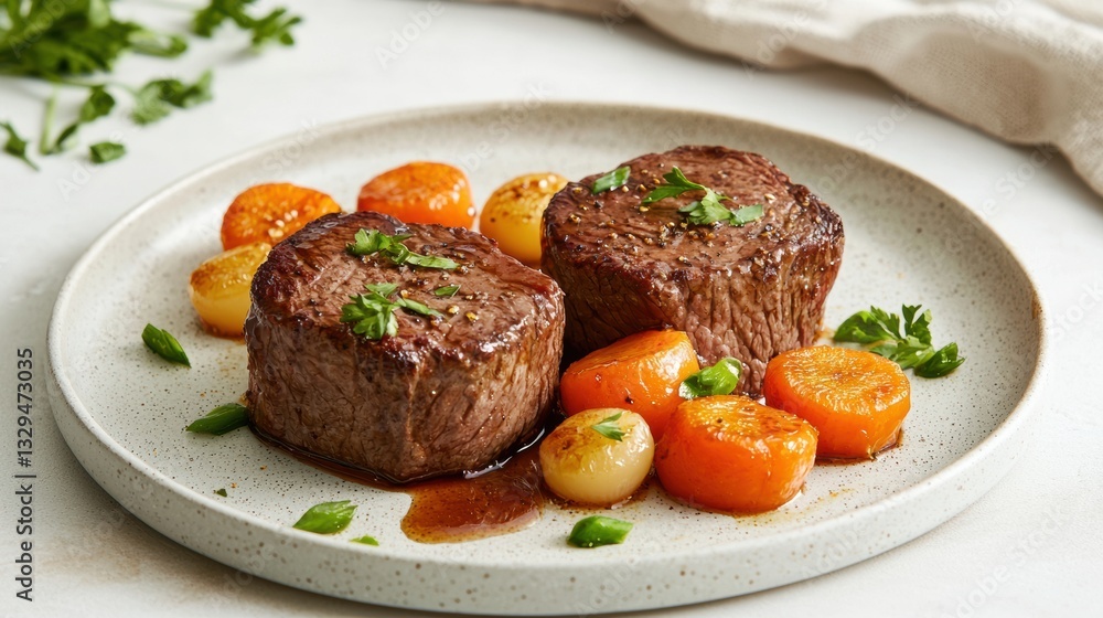 Slow braised short plate beef with honey glazed vegetables Slow braised short plate beef with honey glazed vegetables