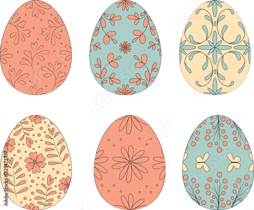 Set of Floral Easter Eggs – Decorative Holiday Vector Illustration