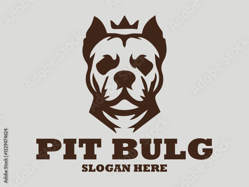Simplified brown pitbull dog head vector illustration with short ears and a broad snout on a light grey background. Animal design concept and  Illustration pitbull logo vector