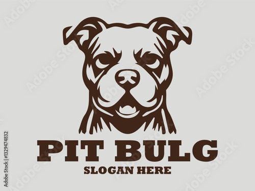 Simplified brown pitbull dog head vector illustration with short ears and a broad snout on a light grey background. Animal design concept and  Illustration pitbull logo vector