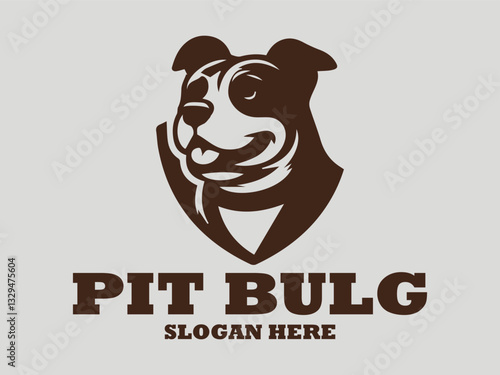 Simplified brown pitbull dog head vector illustration with short ears and a broad snout on a light grey background. Animal design concept and  Illustration pitbull logo vector