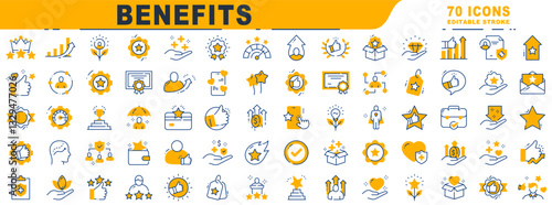 Big set of soft benefits filled line icons