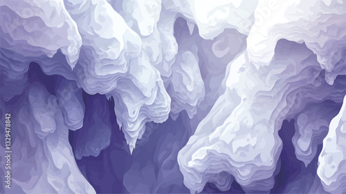 Close-up view of an abstract digital illustration. The image features a predominantly lavender and white color palette with swirling, organic shapes that resemble folds or flowing fabric.  The