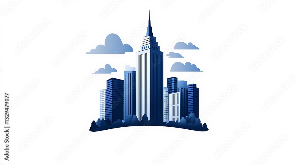 Obraz premium Modern Cityscape: A Digital Illustration of a Skyline Under a Cloudy Sky AI Generated
