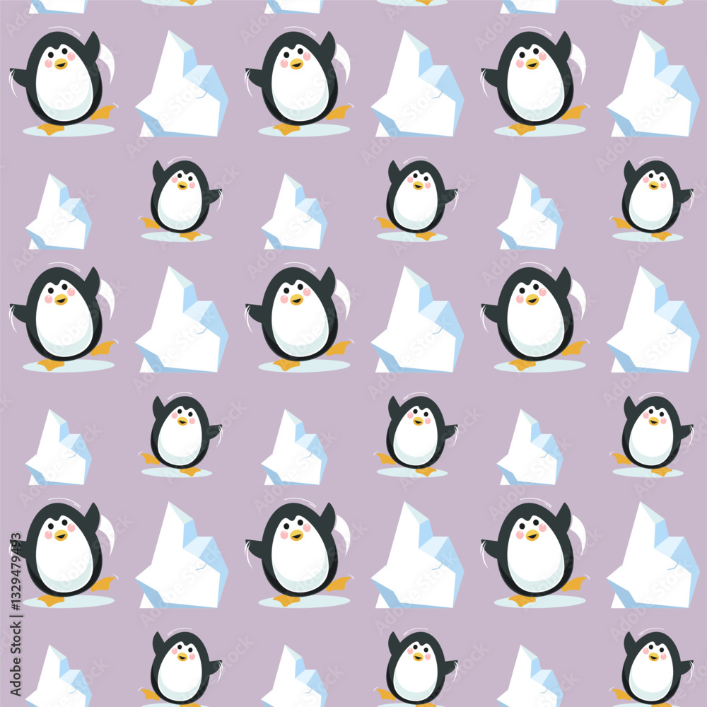 Obraz premium Seamless Pattern of Cute Cartoon Penguin 