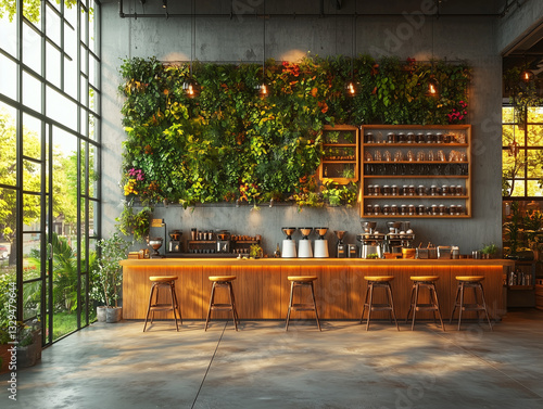 interior cafe wall with greenery