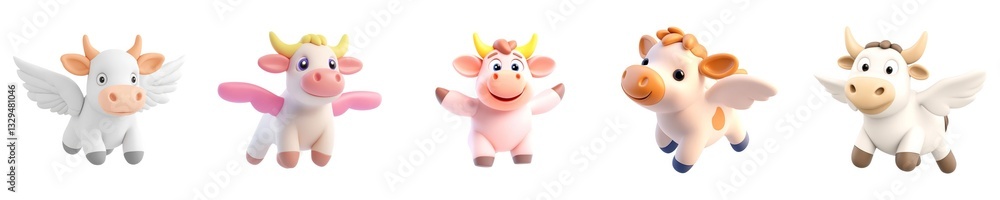Naklejka premium Cute Flying Cow Toy Characters for Children Fun