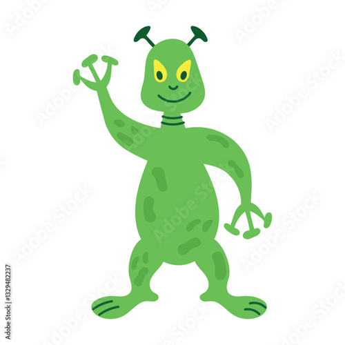 Alien character isolated on white background. Vector illustration of cute green alien