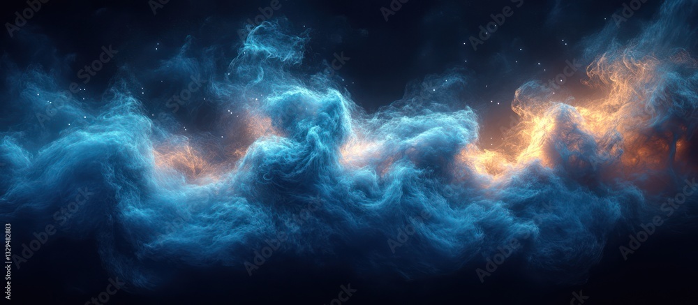 Abstract cosmic cloudscape with swirling blue and orange nebulae. Abstract cosmic cloudscape with swirling blue and orange nebulae.