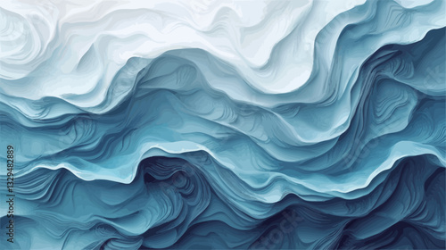 The image is a high-resolution digital illustration depicting an abstract pattern of flowing, wavy lines. The color palette consists primarily of shades of blue and white, transitioning smoothly