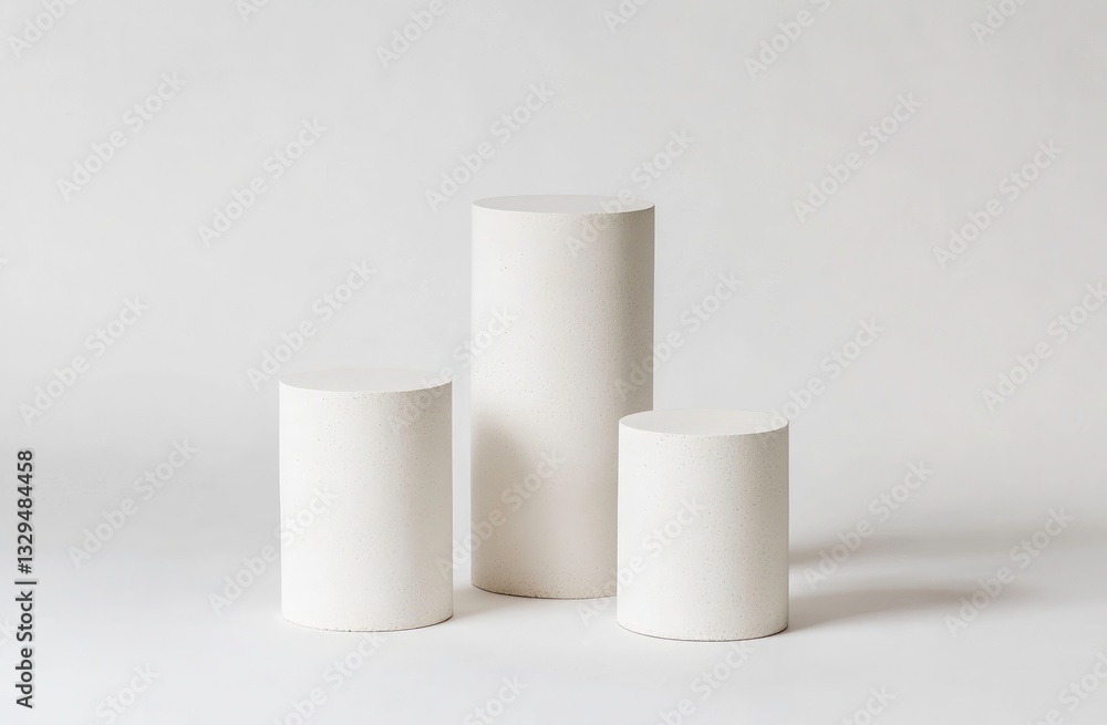 Three simple white concrete display podiums for product photography Three simple white concrete display podiums for product photography