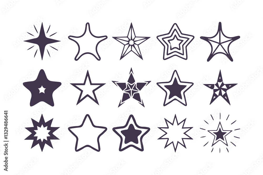 Star Icon Collection, Diverse Star Shapes, Black Star Symbols, and Sparkle Vector Clipart Isolated Illustration. Star Icon Collection, Diverse Star Shapes, Black Star Symbols, and Sparkle Vector Clipart Isolated Illustration.