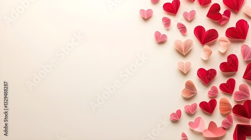 Charming Frame of Red and Pink Paper Hearts on a Soft Backdrop.