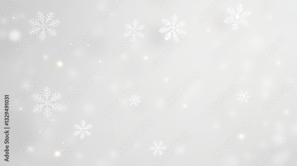 Soft Frosted Snowflakes with Silver Sparkles on Light Grey Background Soft Frosted Snowflakes with Silver Sparkles on Light Grey Background