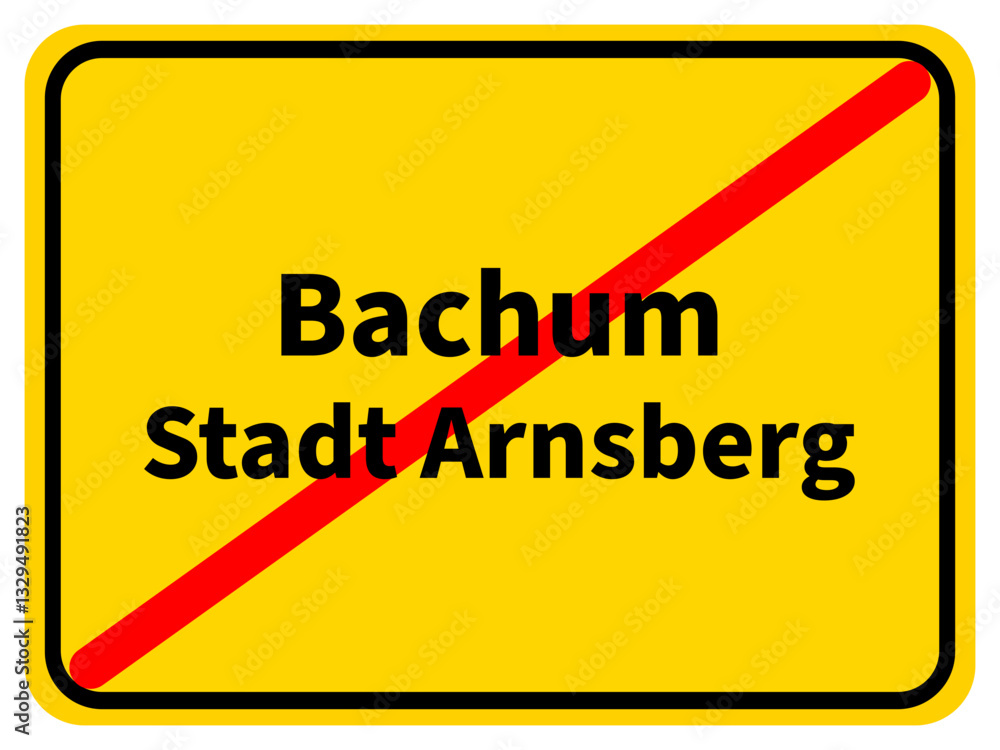 Grafische Darstellung des Ortsausgangsschildes von Bachum, einem Ortsteil der Stadt Arnsberg im Sauerland Grafische Darstellung des Ortsausgangsschildes von Bachum, einem Ortsteil der Stadt Arnsberg im Sauerland
