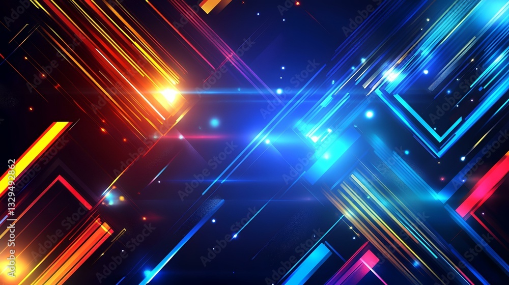 Fototapeta premium Abstract glowing lines intersect, dynamic energy, dark background, ideal for technology or design