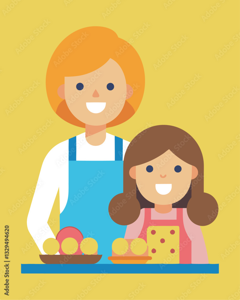 Sweet Mother's Day Baking: Mom & Daughter Cookie Fun! A heartwarming illustration perfect for cards, Sweet Mother's Day Baking: Mom & Daughter Cookie Fun! A heartwarming illustration perfect for cards,