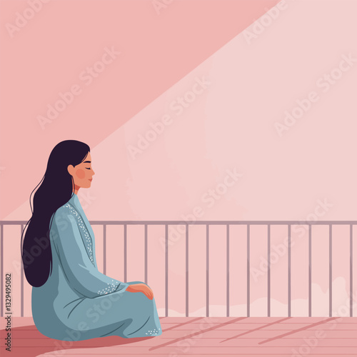 Woman Meditating Calmly in a Serene and Peaceful Pink Setting