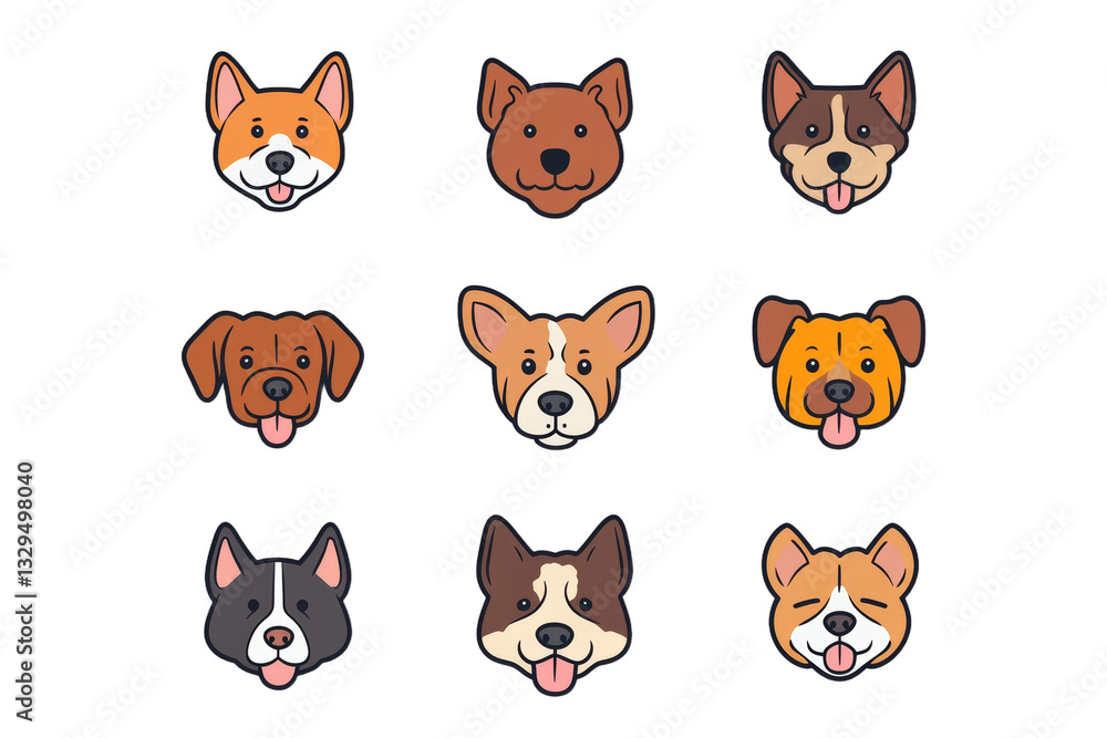 Fototapeta premium Set of dog faces with tongues sticking out, isolated