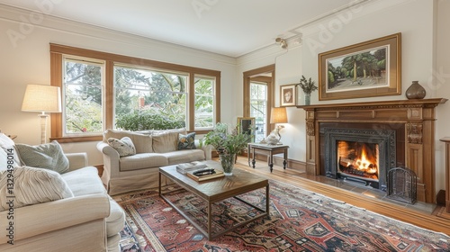 Cozy Living Room with Fireplace and Natural Light