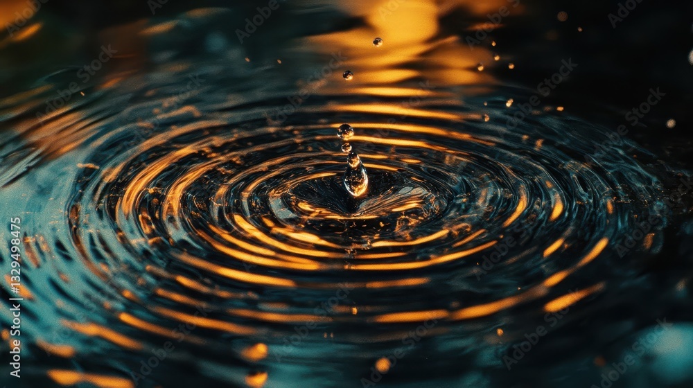 A single water droplet creates concentric rings of circular ripples A single water droplet creates concentric rings of circular ripples