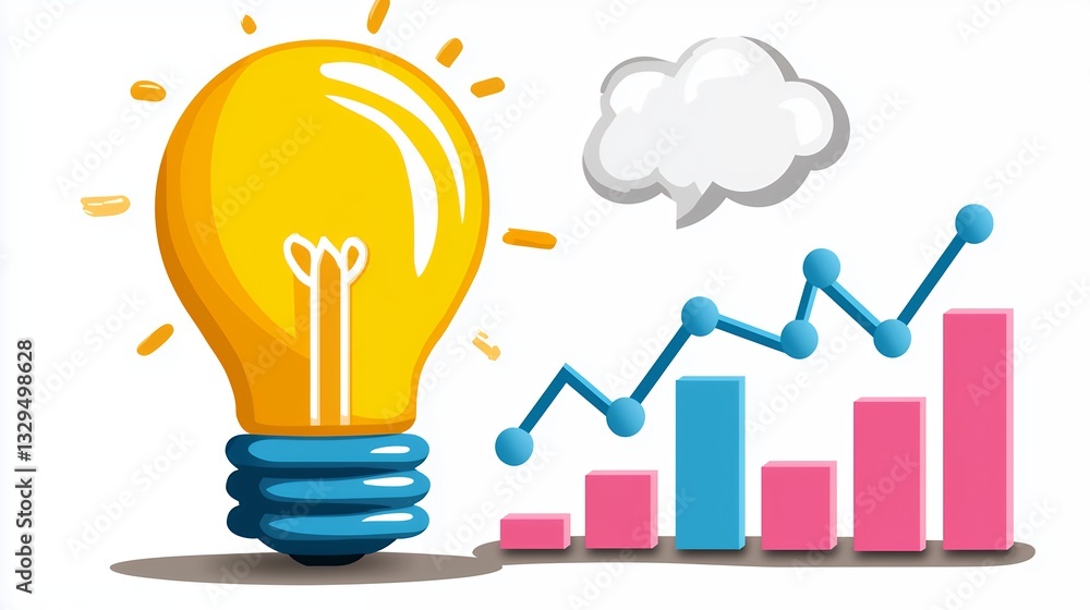 Creative Light Bulb Symbolizing Innovative Ideas with Chart and Cloud Creative Light Bulb Symbolizing Innovative Ideas with Chart and Cloud