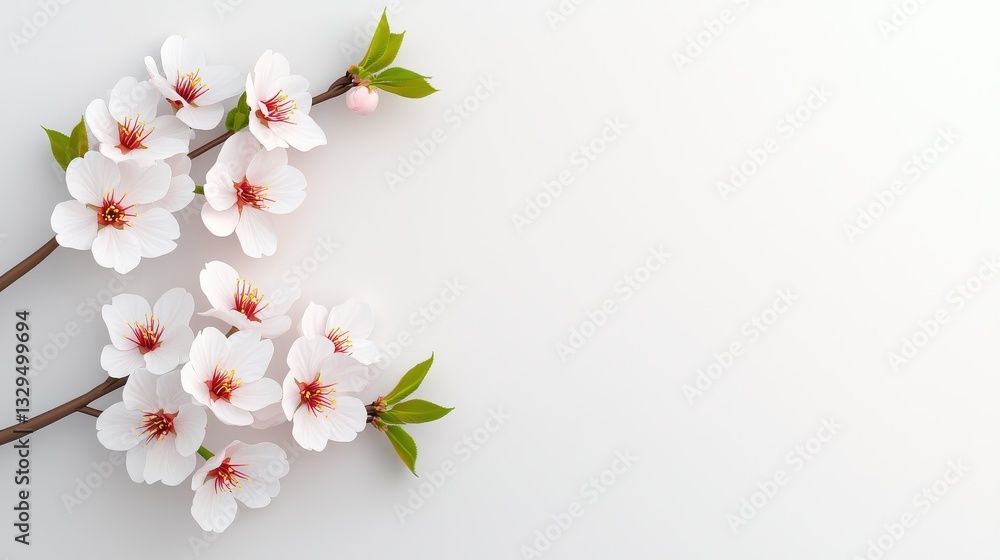 Fototapeta premium Elegant Cherry Blossom Branch on White Background for Spring Theme