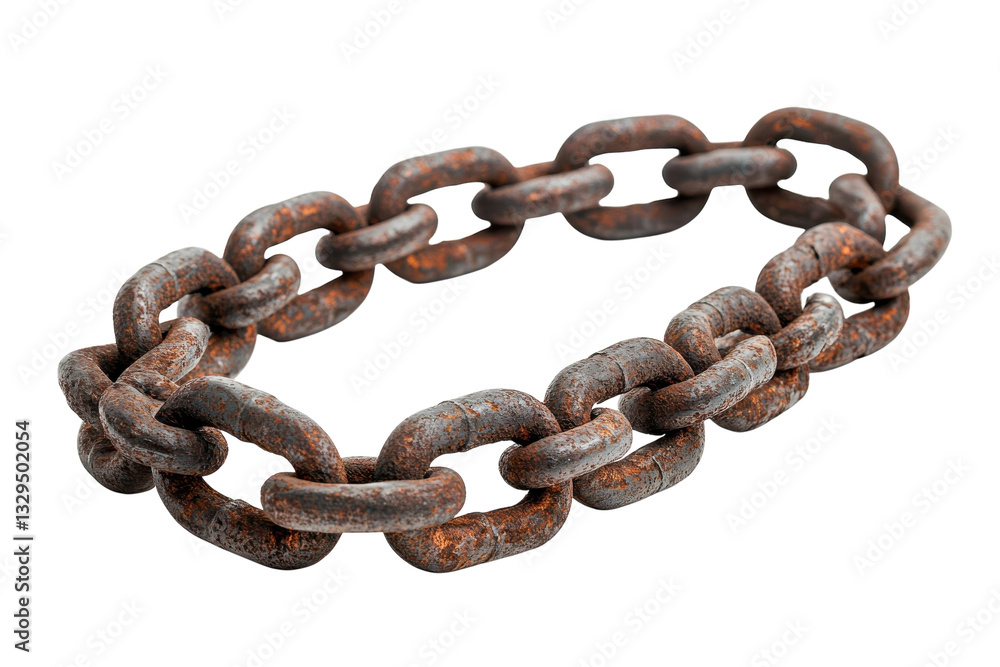 Obraz premium A Weathered Rusty Chain Forming An Incomplete Circle, Hinting At Broken Bonds And Lost Connections Against A Stark Isolated on Transparent Background