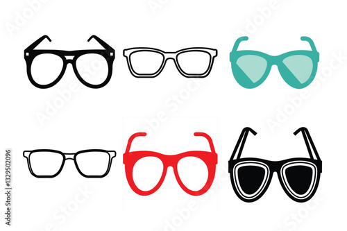 Collection of Different Eyeglass and Sunglasses Styles silhouette vector