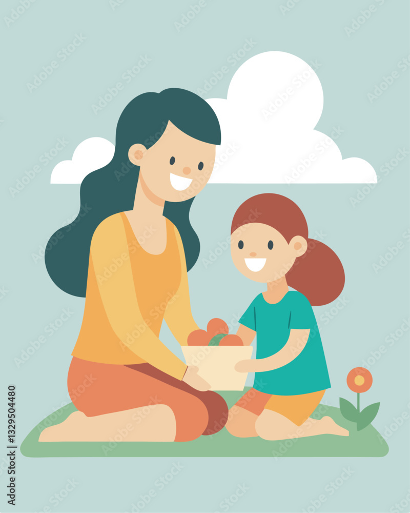 Mother's Day Joy: A heartwarming illustration of a mother and daughter sharing a tender, joyful Mother's Day Joy: A heartwarming illustration of a mother and daughter sharing a tender, joyful