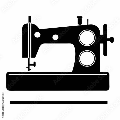 Retro black antique sewing machine isolated on white background