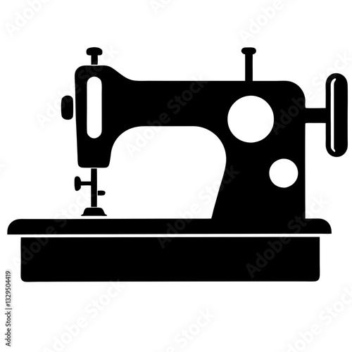 Retro black antique sewing machine isolated on white background