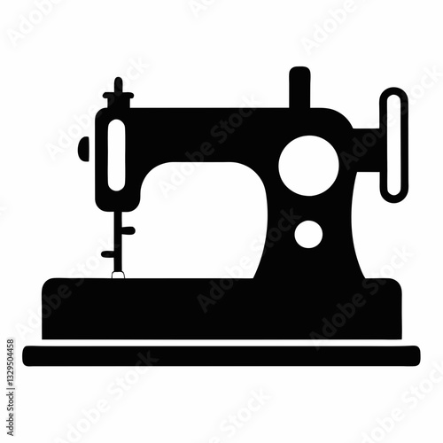 Retro black antique sewing machine isolated on white background
